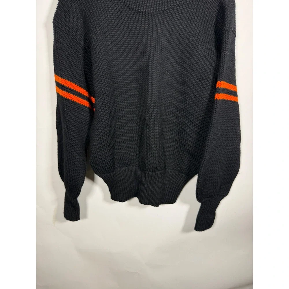 Vintage Princeton Sweaters All Wool Black Orange Stripe Varsity Knit Mens 50s 60